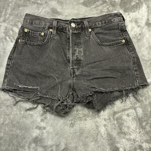 VTG Levis 501 Jean Shorts Women’s Sz.27‎ Black Button Fly Cut Off Daisy Duke